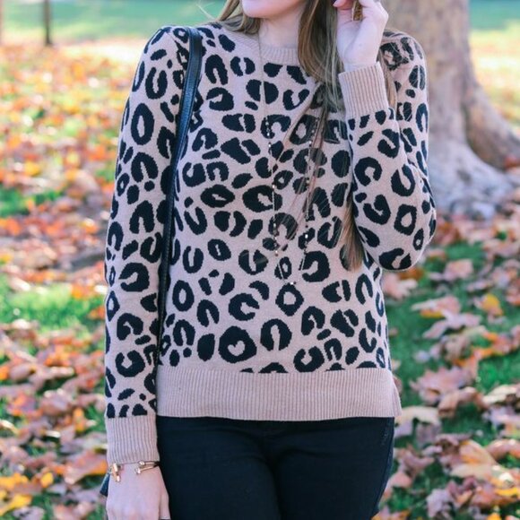 Merona Sweater Women's Animal Print Leopard Crewneck - Picture 1 of 8